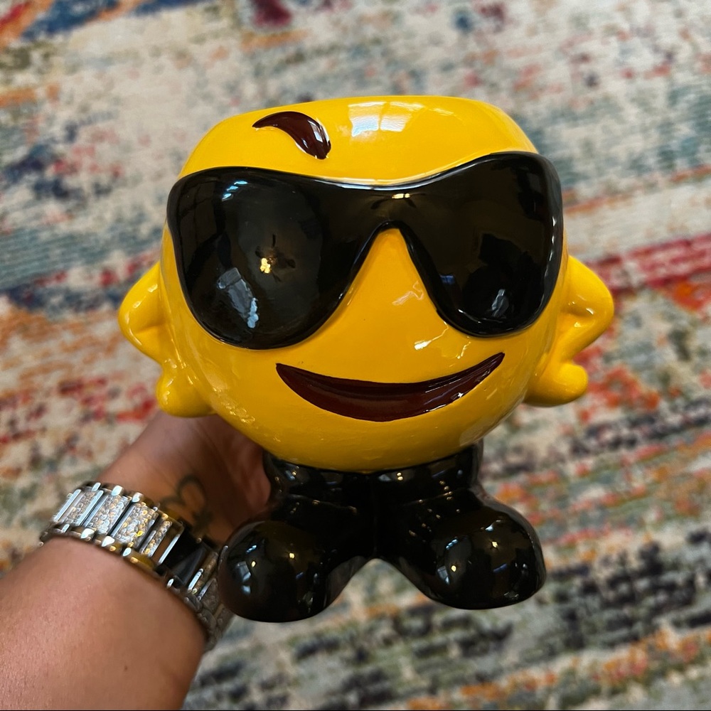 Yellow Sunglass Emoji Coffee Mug Cup With Feet, New